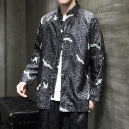 Ethnic Clothing Chinese Traditional Retro Coat Man Autmn Print Tang Suit Mandarin Collar Jacket Oriental Asian Streetwear Shirt
