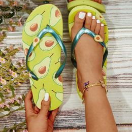 Slippers Avocado Pattern For Women Casual Fashion Summer Beach Shoes Cute Comfy Flat Flip Flops Daily Outdoor Thong Sandals