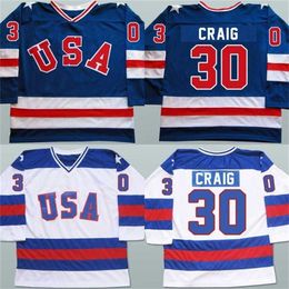 C2604 Mit Mens 30 Jim Craig Jersey 1980 Miracle On Ice Hockey Jerseys 100% Stitched Embroidery Team USA Hockey Jerseys Blue White S-3XL