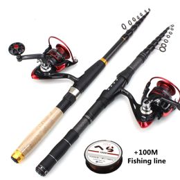 Boat Fishing Rods 1.8m 2.1m 2.4m 2.7m 3.0m Carbon Fibre Telescopic Fishing Rod Portable Spinning Rod and Spinning Reels Multifunction set 230603