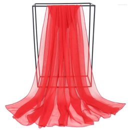 Scarves Pure Colour Georgette Silk Scarf Women Monochrome Red Sun Shawl Female Catwalk Training Dance Wraps Wholesale