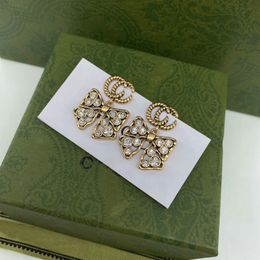20 Style Luxury Earrings Designer For Woman Letters Dangle Earring Stud 18K Gold Plated Jewellery Women Crystal Rhinestone Pearl Earring Wedding Party