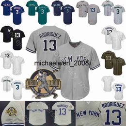 Mi208 Alex Rodriguez Jersey 3000th Hit Patch Women Salute to Service Blue Green Grey Navy Pinstripe White Player Pinstripe Fans S-3XL