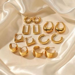 Hoop Earrings Aneebayh Punk Chic Metal Big Geometric Smooth Stainless Steel Huggie 14K Gold Plated Charm Jewellery