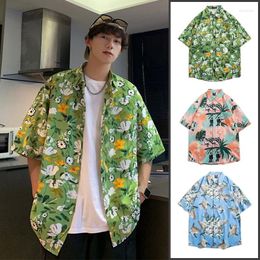 Men's Casual Shirts Short Sleeve Shirt Mens Summer Hawaiian Couple Beach Print Trend Loose Large Size Green