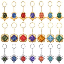 Keychains Wholesale Japanese Game Genshin Impact Seven Elements Accessories Key Chain Alloy Ring For Men Women Cosplay