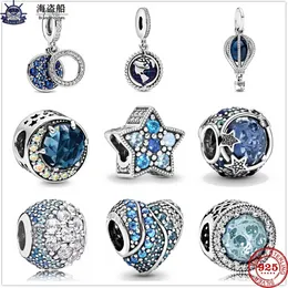 For pandora charms sterling silver beads Dangle New Sparkling Blue Disc Double Balloon Dangle Pendant Bead