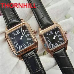 Top brand men and women watches square case leather strap quartz movement fashion female male dress watch designer clock whole276A