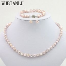 WUBIANLU 4 Colours 7-8mm Pink Pearl Necklace Bracelet Earring Sets Women Jewellery Making Design Fashion Style Girl Gift Wholesale