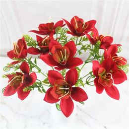 Decorative Flowers Party Celebration Vase Accessories 3D Home Decoration Artificial Orchid Desk Ornaments Fake Flower Silk