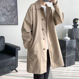 Men's Trench Coats Spring Autumn Solid Long Coat Men Fashion Hooded Windbreaker Overcoat High Street Casual Big Pocket Jackets A123