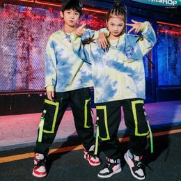 Stage Wear Kids Teen Showing Outfits Hip Hop Danicng Clothing Tie Dye Shirt Cargo Pants For Girls Jazz Dance Costumes Street Clothes