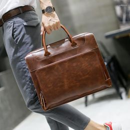 Briefcases Leather Bags Casual Men's Bag Men Pu Crossbody Horse Messenger Briefcase Man Travel Crazy Brand Business Handbag Tote