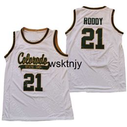 Wsk NCAA College Colorado State Basketball Jersey David Roddy White Size S-3XL All Stitched Embroidery