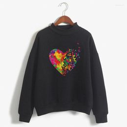 Women's Hoodies Cartoon Butterfly Floral Elegant Print Women Sweatshirt Korean O-neck Knitted Pullover Thick Autumn Candy Color Lady