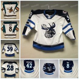 C2604 MitNess Custom Manitoba Moose Hockey Jersey AHL Austin Poganski Leon Gawanke David Gustafsson Ville Heinola Jeff Malott Cole Maier Thomas