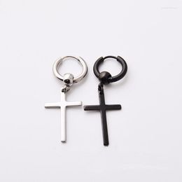 Hoop Earrings Fashion Punk Cross Colour Gold Black Stainless Steel Women Men Long Huggie Jewellery