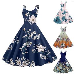 Casual Dresses Vintage Cocktail For Women Sleeveless Knee Length Retro A Line Flared Swing Formal Prom Party Hiking Dress