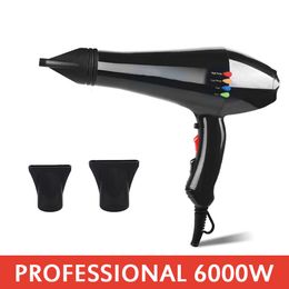 Hair Dryers 6000W Professional Hair Dryer Blowdryer for Salon High Speed Strong Wind 6 Gears Low Noise Lightweight Blower with 2 Nozzles 230603