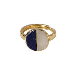 Cluster Rings 925 Sterling Silver Gold-plated Natural Hetian Jade Lapis Lazuli Ring Personalized Simple Women's Open