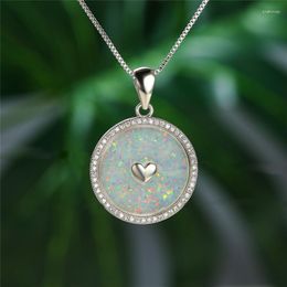 Pendant Necklaces Luxury Female Round Opal Necklace Dainty Crystal Heart Wedding Rose Gold Silver Colour Chain For Women