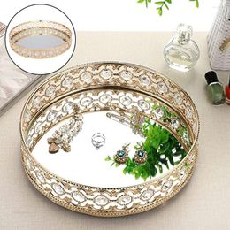 Jewellery Pouches Mirrored Tray Round Dressing Table Decorative Storage Crystal Mirror Jewellery & Makeup Organiser Vanity Drinks