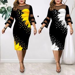 Dress Plus Size Women Dresses Summer 2021 Elegant Floral Printed Casual Dress Mesh Patchwork Party Dress Plus Size Women Clothing 5xl