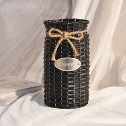 Vases Cane Woven Vase Rustic Flower Container Creative Basket Desktop Holder Table Decoration Home Decor