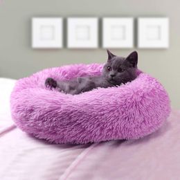 Mats Long Plush Pet Bed Round Sofa Dog Mat Donut Shape Cat House Sleeping Bag Puppy Beds Warm Dog Beds Soft Cushion Mat for Burrowing