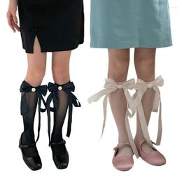 Women Socks Womens Knee Length Sock Bows Tie Stocking Lacy Silkys Long