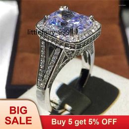 Cluster Rings Engagement Wedding Band Ring For Women Cushion Cut 10ct 5A Zircon 192pcs Cz 14KT White Gold Filled Finger