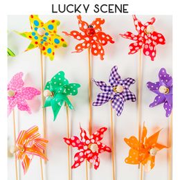 Garden Decorations 10Pcs Mini Colorful Wooden Pole Flower Windmill Print Insert Card Cake Plant Party Birthday Decoration S01279 230603