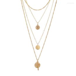 Pendant Necklaces Fashion Cross Round Necklace For Women Religious Style Jewellery Vintage 4 Layered Gold Colour Baroque Chain