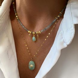 Choker Women Delicate Trend Blue Kyanite Copper Alloy Beads Collar Classic Versatile Turquoise Pendant Chain Necklace Mother's Day Gift