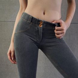 Jeans Liberjog Women Jeans Stretch Knitted Fiess Leggings Push Up Hips Low Waist Silicon Band Female Pencil Denim Pants