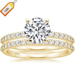 Somen 14K Gold Plated 1.25CT 925 Sterling Silver Bridal Ring Sets Women Round CZ Promise Rings Engagement Wedding Bands