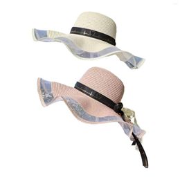 Wide Brim Hats Women Straw Lightweight Fashion Summer Hat Ladies Breathable Ribbon Bow Macrame Edge Beach For Holidays Outdoor Travel