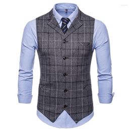 Men's Vests 2023 Mens Plaid Suit Vest Formal Business Men Male Lattice Waistcoat Fashion Sleeveless Smart Casual Waist Coat