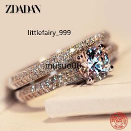 Band Rings ZDADAN 925 Sterling Silver Double Zircon Rings For Women Fashion Wedding Engagement Jewelry Gift J230602