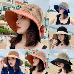 Wide Brim Hats Sun Hat Beach Hollowed Out Bow Straw Visor Sunscreen Fisherman's Bald Head Women