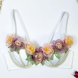 Women's Tanks 3D Flower Decoration Bustier Bra For Women Sexy Backless Cropped Top Nightclub Party Female Camisole Tank Tops Y3884