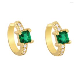 Hoop Earrings Fashion Green Zircon Stone Small Gold Colour Wedding Party Ear Rings Jewellery For Women Square Crystal Earring Gift