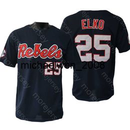 Mi208 NCAA College Ole Miss Baseball Jersey Tim Elko Size S-3XL All Stitched Embroidery White Pinstripe Navy