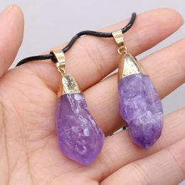 Pendant Necklaces Natural Stone Amethyst Rough Gold-plated Head Necklace For Jewelry MakingDIY Accessorie Gift Party20x40mm