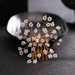 Hair Clips Gorgeous Handmade Flower Leaf Rhinestones Pearls Wedding Comb Bridal Headpiece Crystal Accessories Bridesmaids TEN