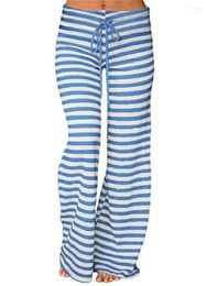 Roupa de dormir feminina Calça de pijama com cordão para mulheres Comprimento completo Calça doméstica macia, confortável, sexy, listrada rosa, casual, tamanho grande