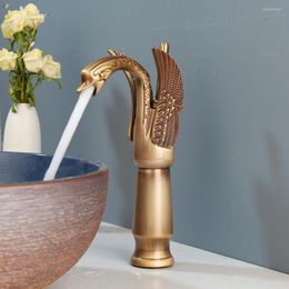 Bathroom Sink Faucets Antique Brass Tall Swan Faucet Waterfall Spout Lavatory Basin Vanity Mixer Taps
