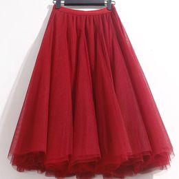 Skirt 3 Layers 85cm Black Pleated Skirt Sexy Midi Tulle Skirt High Waist Full Lining Adult Tutu Korean Style Women Jupe Femme Faldas