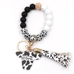 Keychains 1piece Product CN Cow Mama Keyrings Bracelets TRENDY Mother's Day Gift Silicone Beaded Wristlets