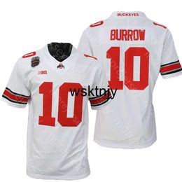 Wsk NCAA College Ohio State Buckeyes Football Jersey Joe Burrow Red White Size S-3XL All Stitched Embroidery